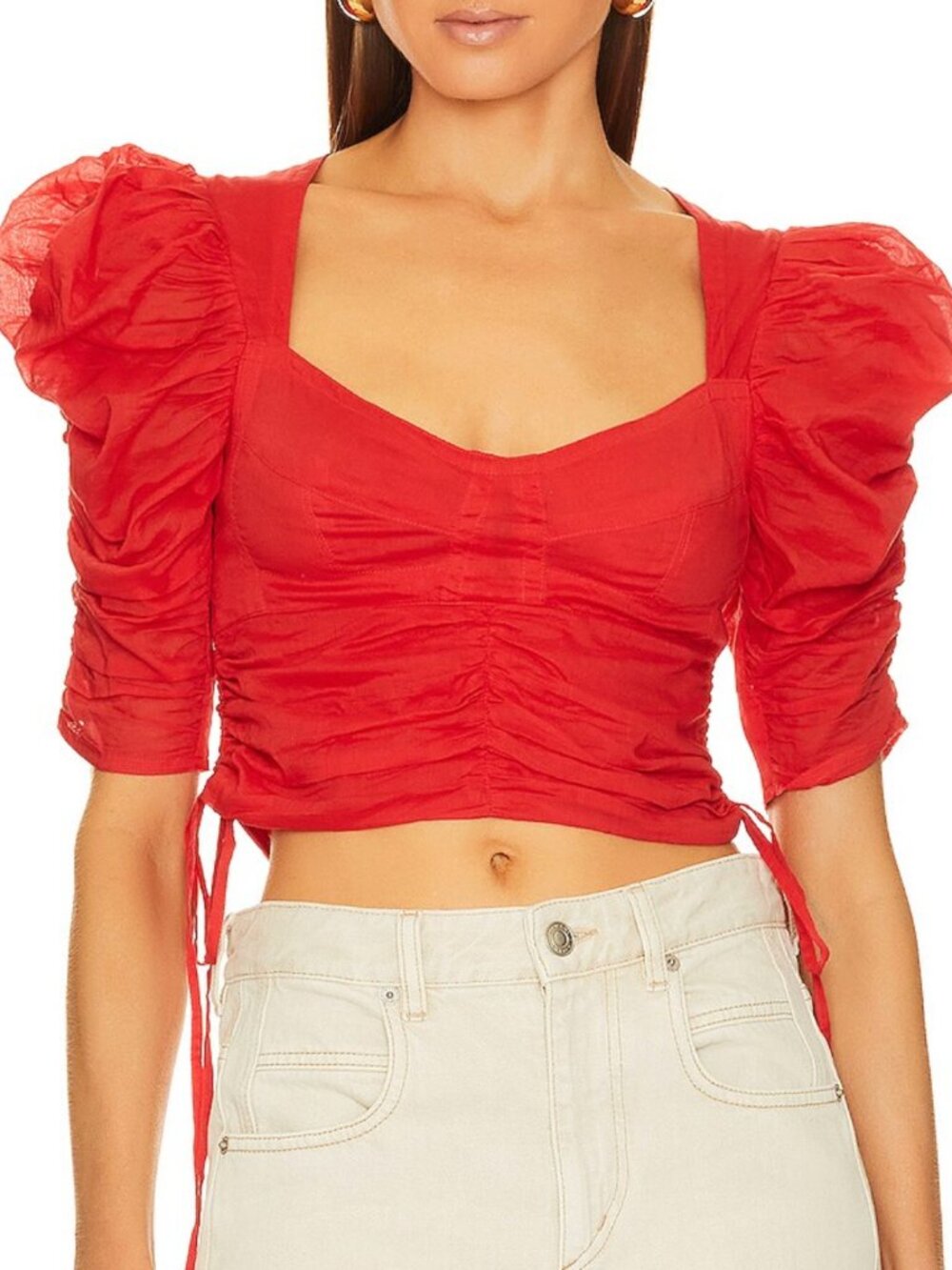 Galaor Top Isabel Marant Etoile Red Ruched Linen Top
